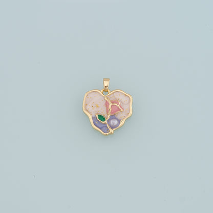 18K Gold Filled Heart Flower Pendant,Enamel Flower Charm Bracelet Necklace for DIY Jewelry Making Supply