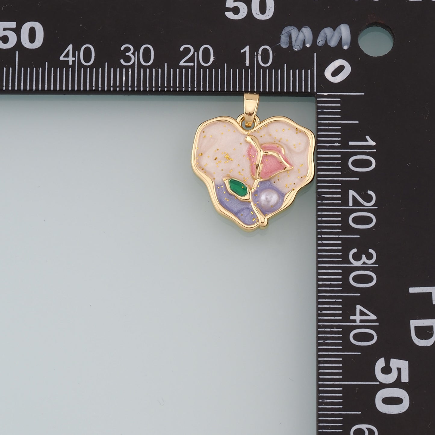 18K Gold Filled Heart Flower Pendant,Enamel Flower Charm Bracelet Necklace for DIY Jewelry Making Supply