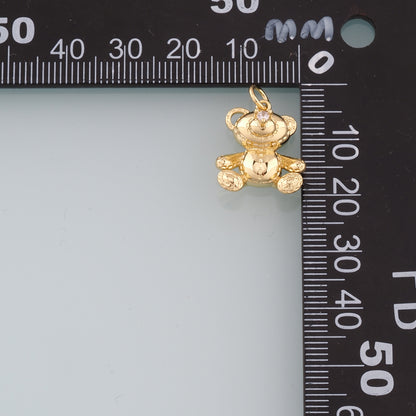 18K Gold Filled Bear Pendant,CZ Bear Charm Bracelet Necklace for DIY Jewelry Making Supply