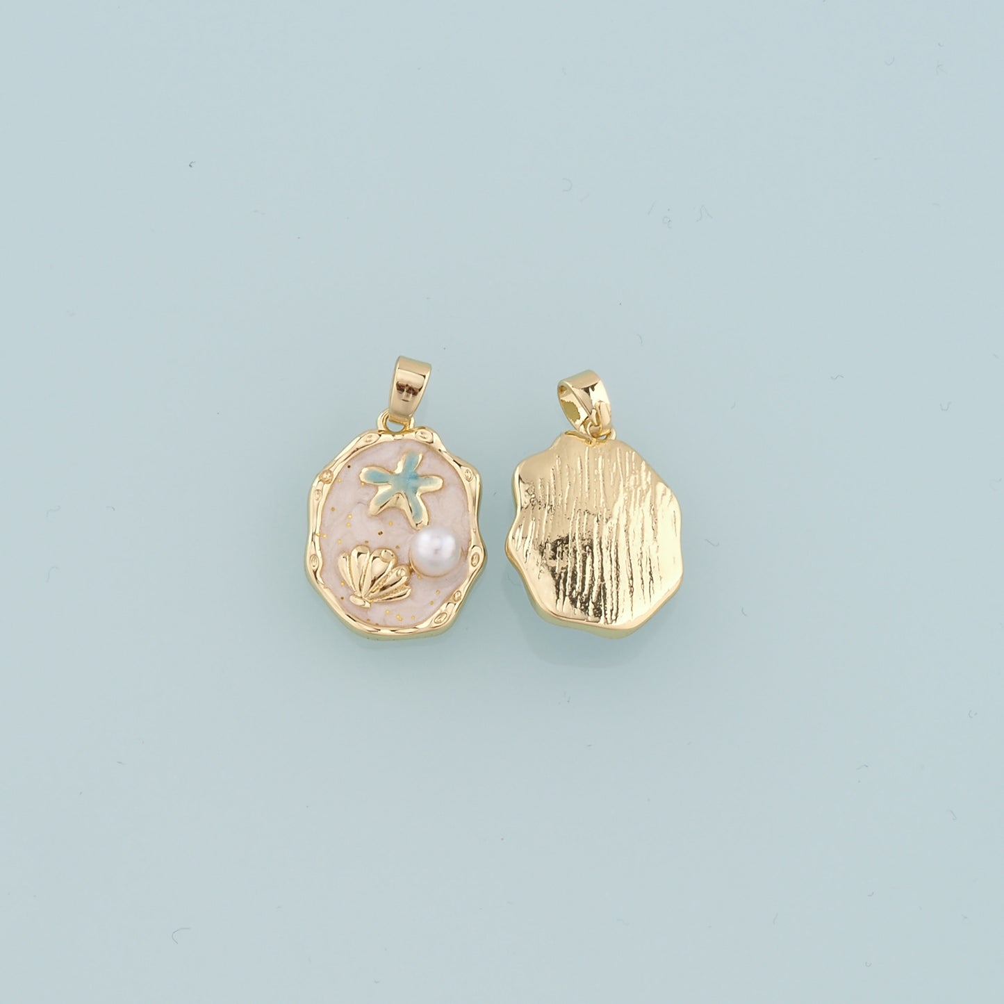 18K Gold Filled Pearl Shell Pendant,Enamel Starfish Charm Bracelet Necklace for DIY Jewelry Making Supply