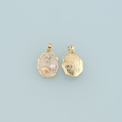 18K Gold Filled Pearl Shell Pendant,Enamel Starfish Charm Bracelet Necklace for DIY Jewelry Making Supply