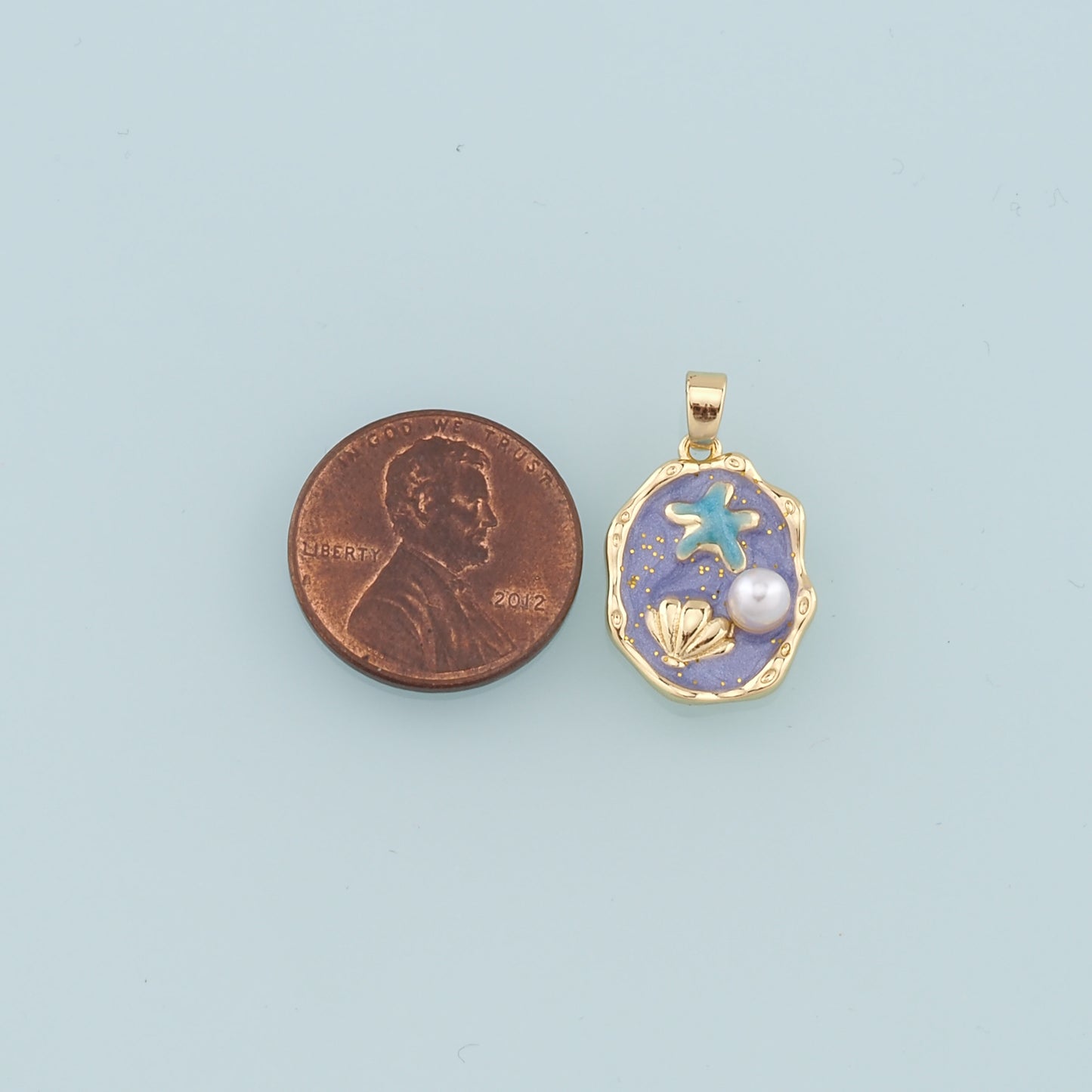 18K Gold Filled Pearl Shell Pendant,Enamel Starfish Charm Bracelet Necklace for DIY Jewelry Making Supply