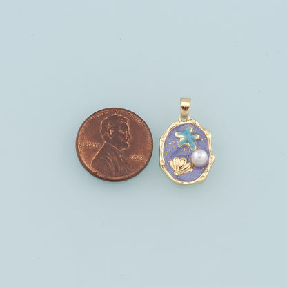18K Gold Filled Pearl Shell Pendant,Enamel Starfish Charm Bracelet Necklace for DIY Jewelry Making Supply