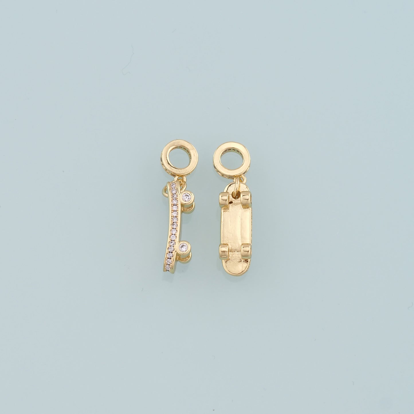 18K Gold Filled Skateboard Pendant,CZ Micro Pave Skateboard Charm Bracelet Necklace for DIY Jewelry Making Supply