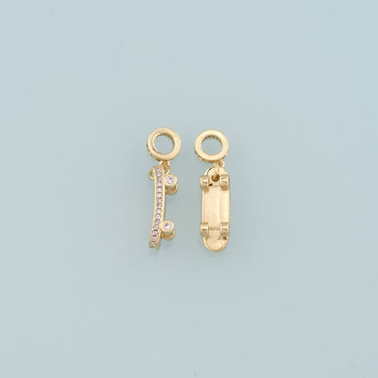 18K Gold Filled Skateboard Pendant,CZ Micro Pave Skateboard Charm Bracelet Necklace for DIY Jewelry Making Supply