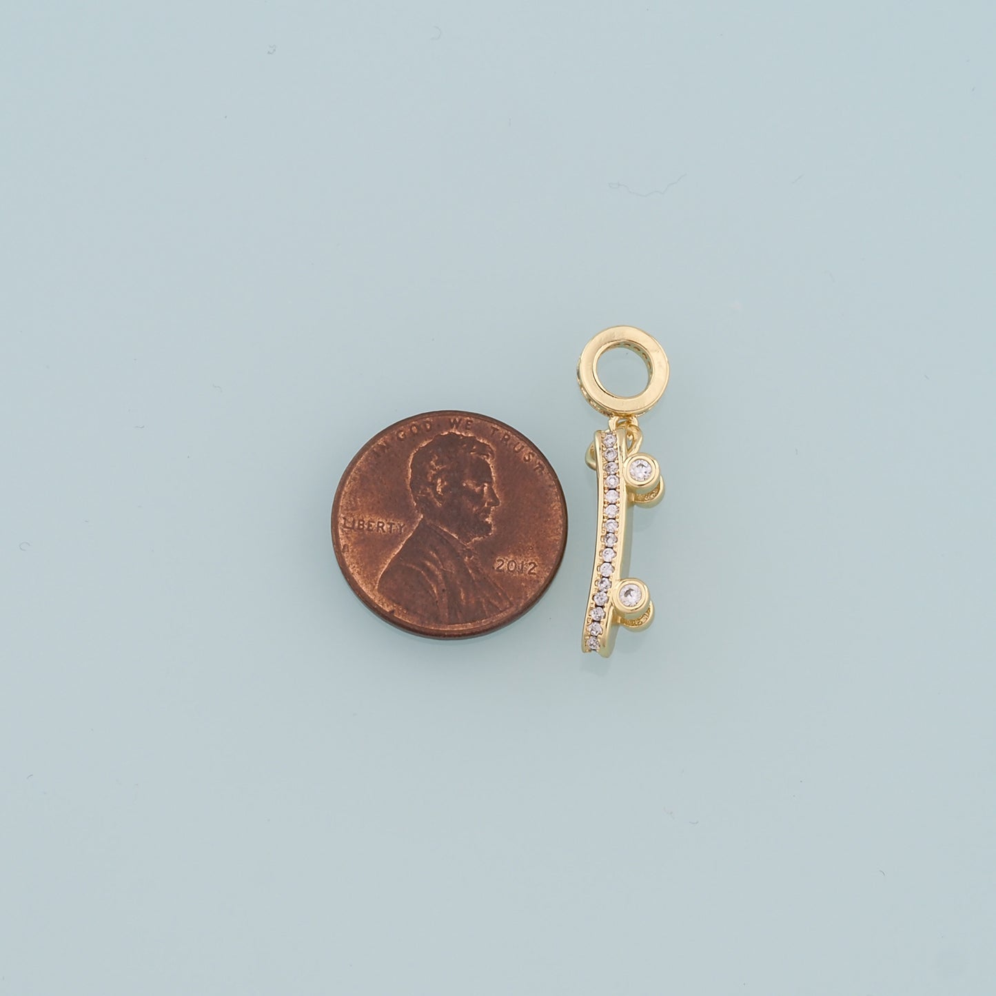18K Gold Filled Skateboard Pendant,CZ Micro Pave Skateboard Charm Bracelet Necklace for DIY Jewelry Making Supply