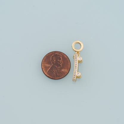 18K Gold Filled Skateboard Pendant,CZ Micro Pave Skateboard Charm Bracelet Necklace for DIY Jewelry Making Supply
