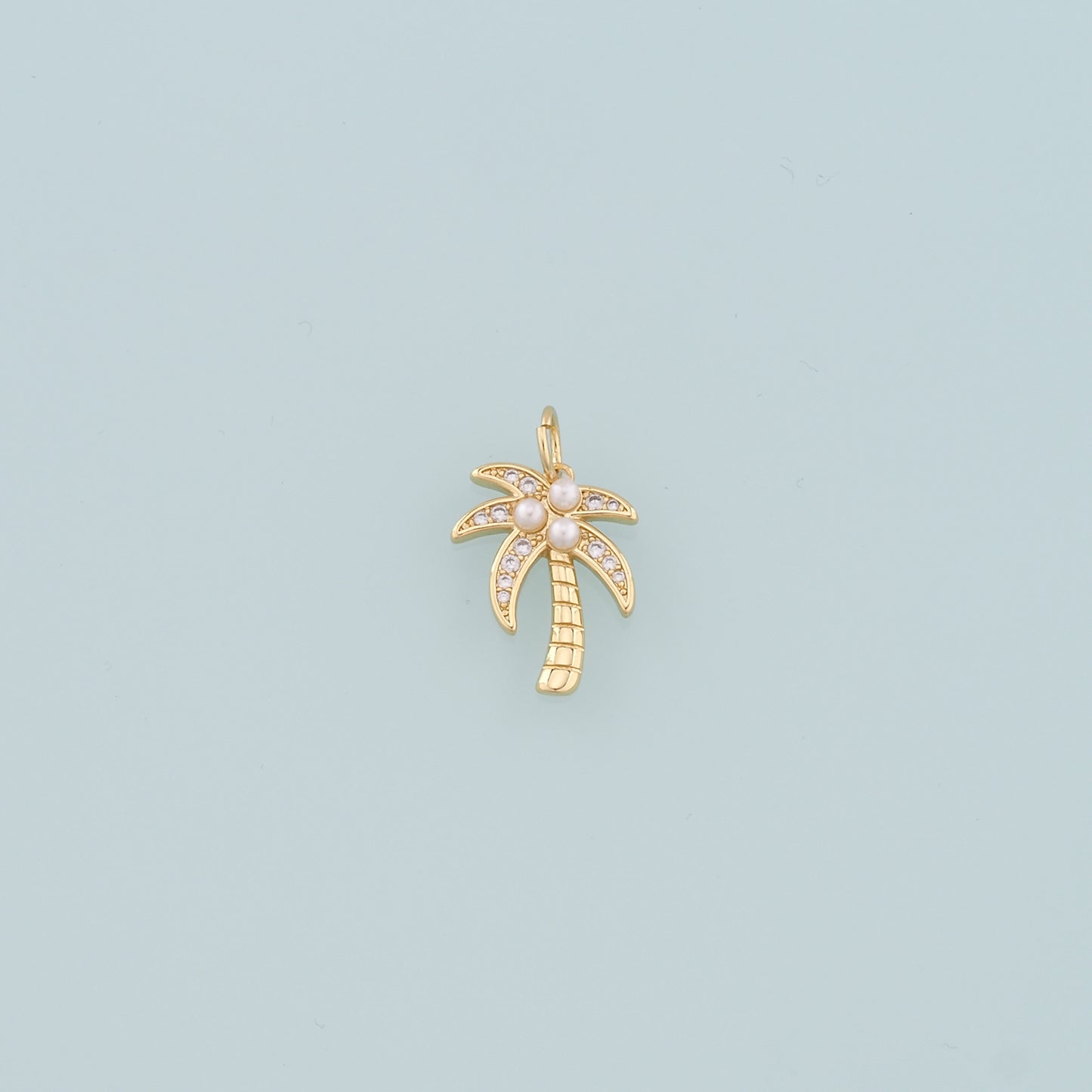 18K Gold Filled Pearl Palm Tree Pendant,CZ Micro Pave Palm Tree Charm Bracelet Necklace for DIY Jewelry Making Supply