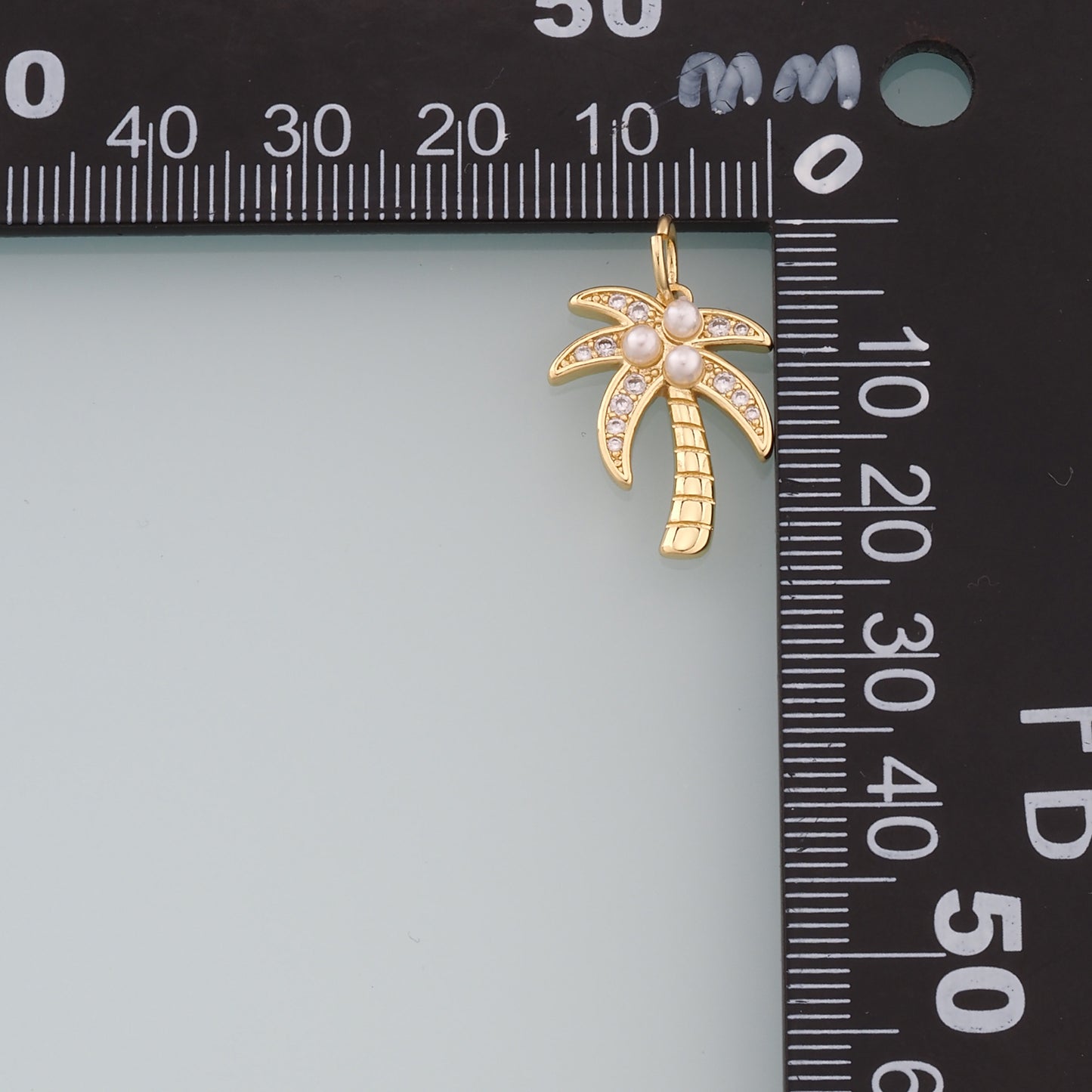 18K Gold Filled Pearl Palm Tree Pendant,CZ Micro Pave Palm Tree Charm Bracelet Necklace for DIY Jewelry Making Supply