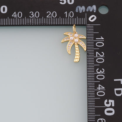 18K Gold Filled Pearl Palm Tree Pendant,CZ Micro Pave Palm Tree Charm Bracelet Necklace for DIY Jewelry Making Supply