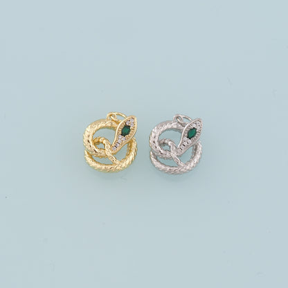 18K Gold Filled Snake Pendant,CZ Micro Pave Snake Charm Bracelet Necklace for DIY Jewelry Making Supply