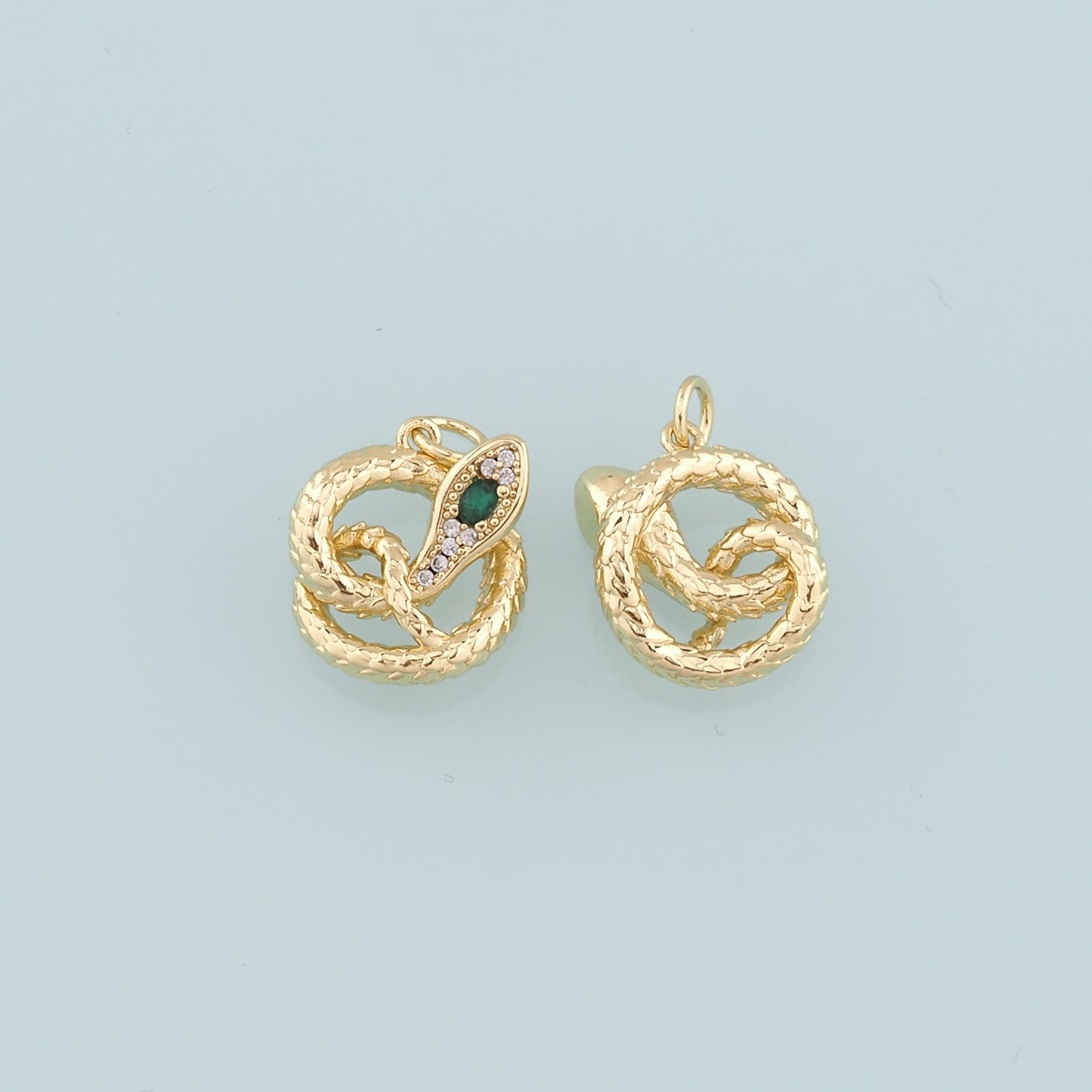 18K Gold Filled Snake Pendant,CZ Micro Pave Snake Charm Bracelet Necklace for DIY Jewelry Making Supply