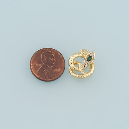 18K Gold Filled Snake Pendant,CZ Micro Pave Snake Charm Bracelet Necklace for DIY Jewelry Making Supply