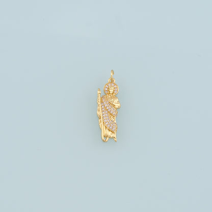 18K Gold Filled Saint Jude Pendant,CZ Micro Pave Religion Charm Bracelet Necklace for DIY Jewelry Making Supply