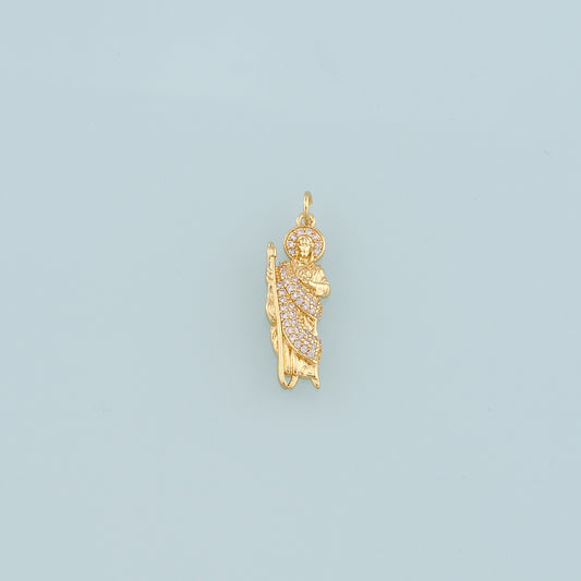 18K Gold Filled Saint Jude Pendant,CZ Micro Pave Religion Charm Bracelet Necklace for DIY Jewelry Making Supply
