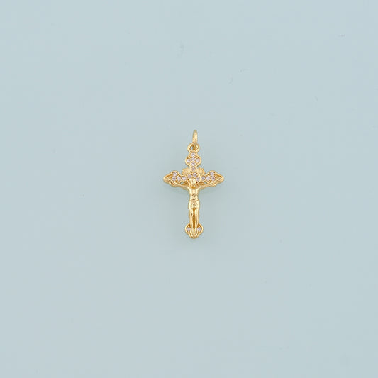 Gold Jesus Charms,18K Gold Filled Cross Pendant,CZ Micro Pave Religion Charm Bracelet Necklace for DIY Jewelry Making Supply
