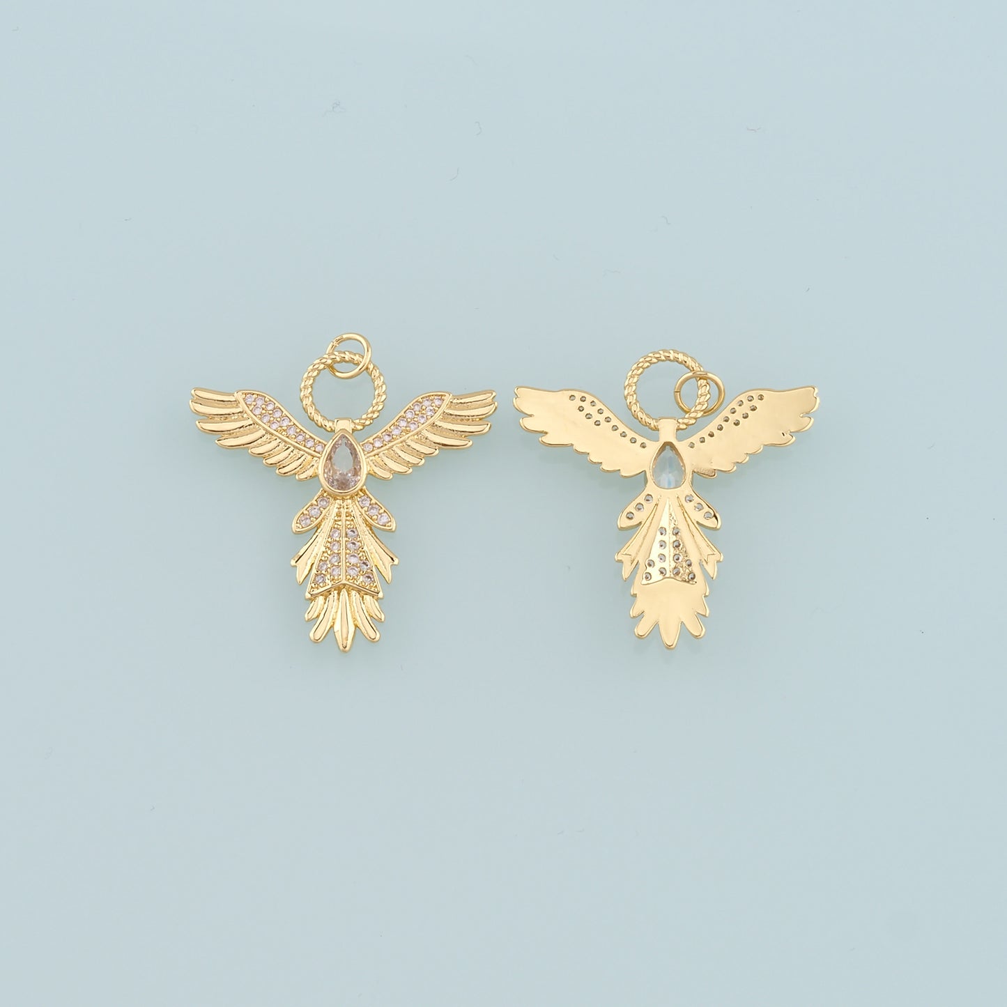 18K Gold Filled Angel Pendant,CZ Micro Pave Angel Charm Bracelet Necklace for DIY Jewelry Making Supply