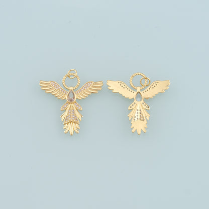 18K Gold Filled Angel Pendant,CZ Micro Pave Angel Charm Bracelet Necklace for DIY Jewelry Making Supply
