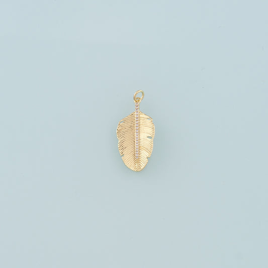 18K Gold Filled Leaf Pendant,CZ Micro Pave Leaf Charm Bracelet Necklace for DIY Jewelry Making Supply