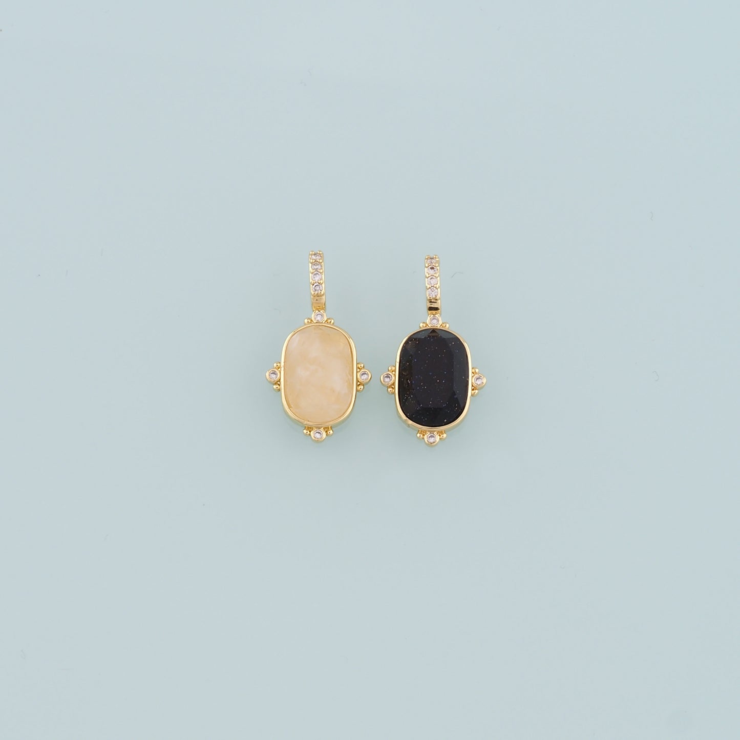 18K Gold Filled Oval Gem Pendant,Gem Charm Bracelet Necklace for DIY Jewelry Making Supply