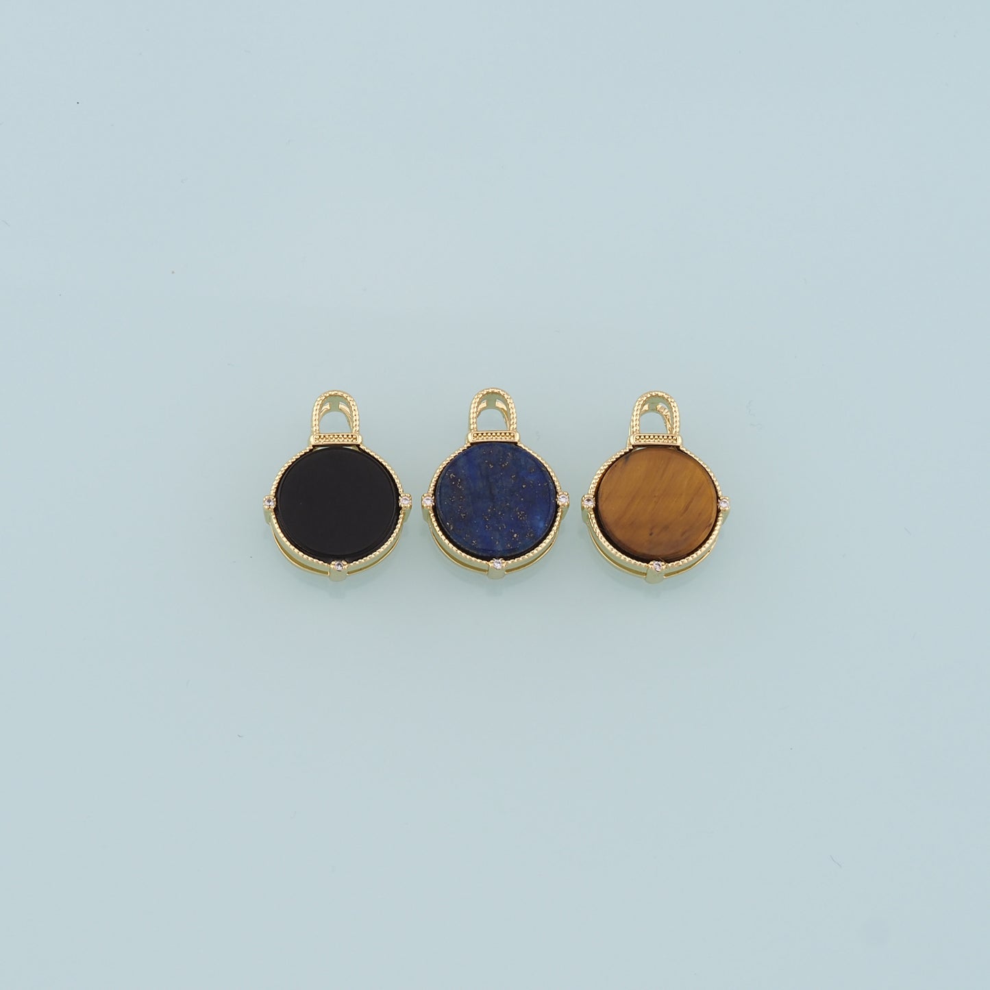 18K Gold Filled Round Gem Pendant,Gem Charm Bracelet Necklace for DIY Jewelry Making Supply