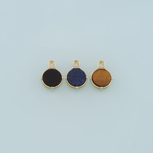18K Gold Filled Round Gem Pendant,Gem Charm Bracelet Necklace for DIY Jewelry Making Supply