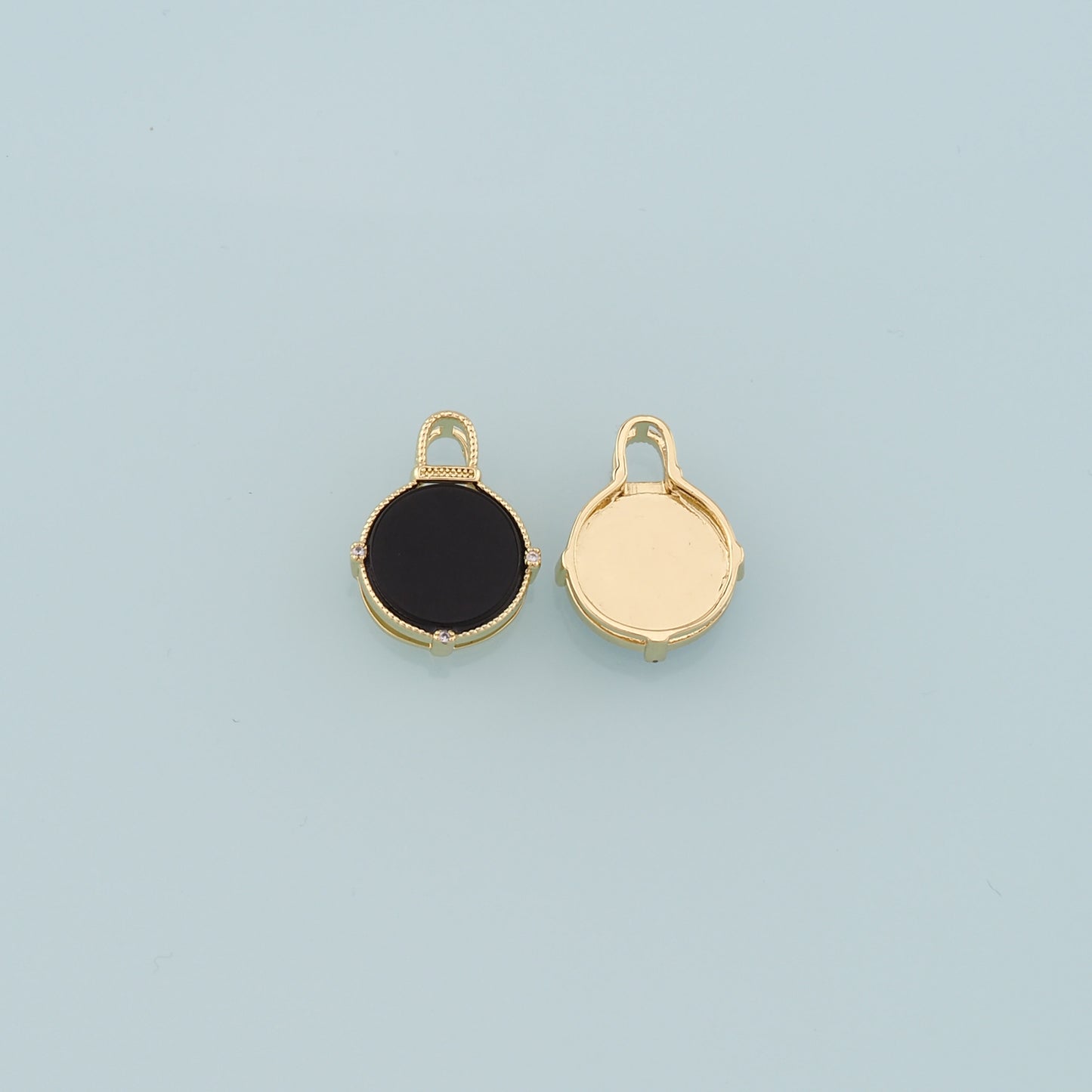 18K Gold Filled Round Gem Pendant,Gem Charm Bracelet Necklace for DIY Jewelry Making Supply