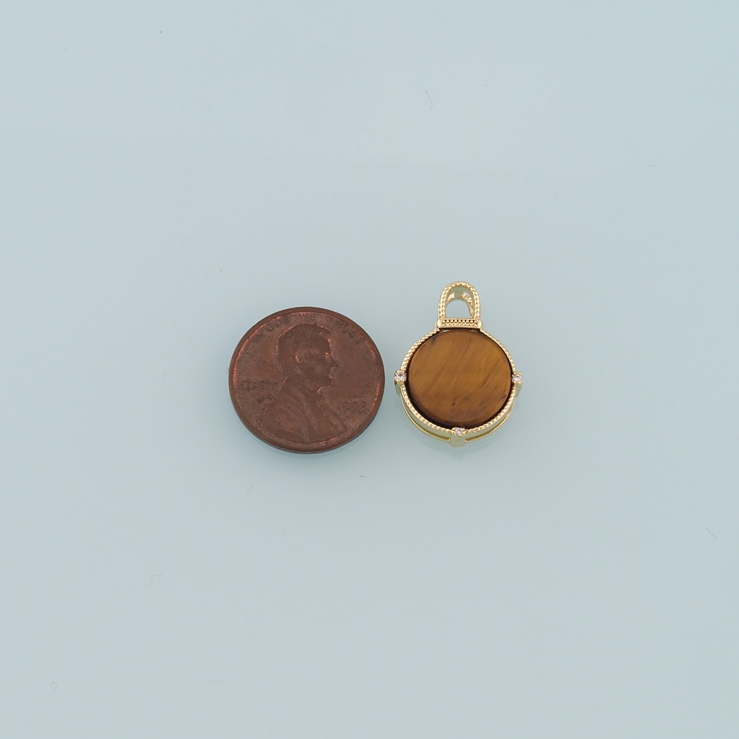 18K Gold Filled Round Gem Pendant,Gem Charm Bracelet Necklace for DIY Jewelry Making Supply