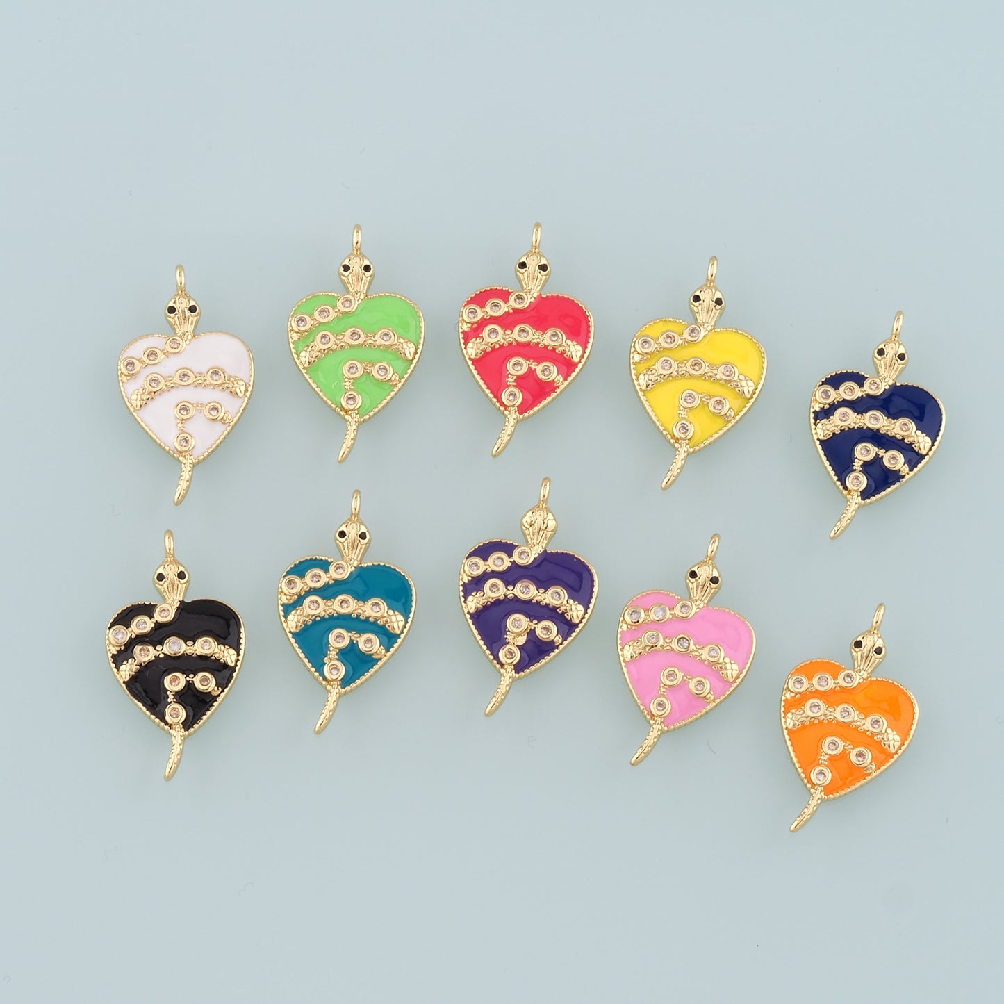 18K Gold Filled Heart Snake Pendant,Enamel Snake Charm Bracelet Necklace for DIY Jewelry Making Supply
