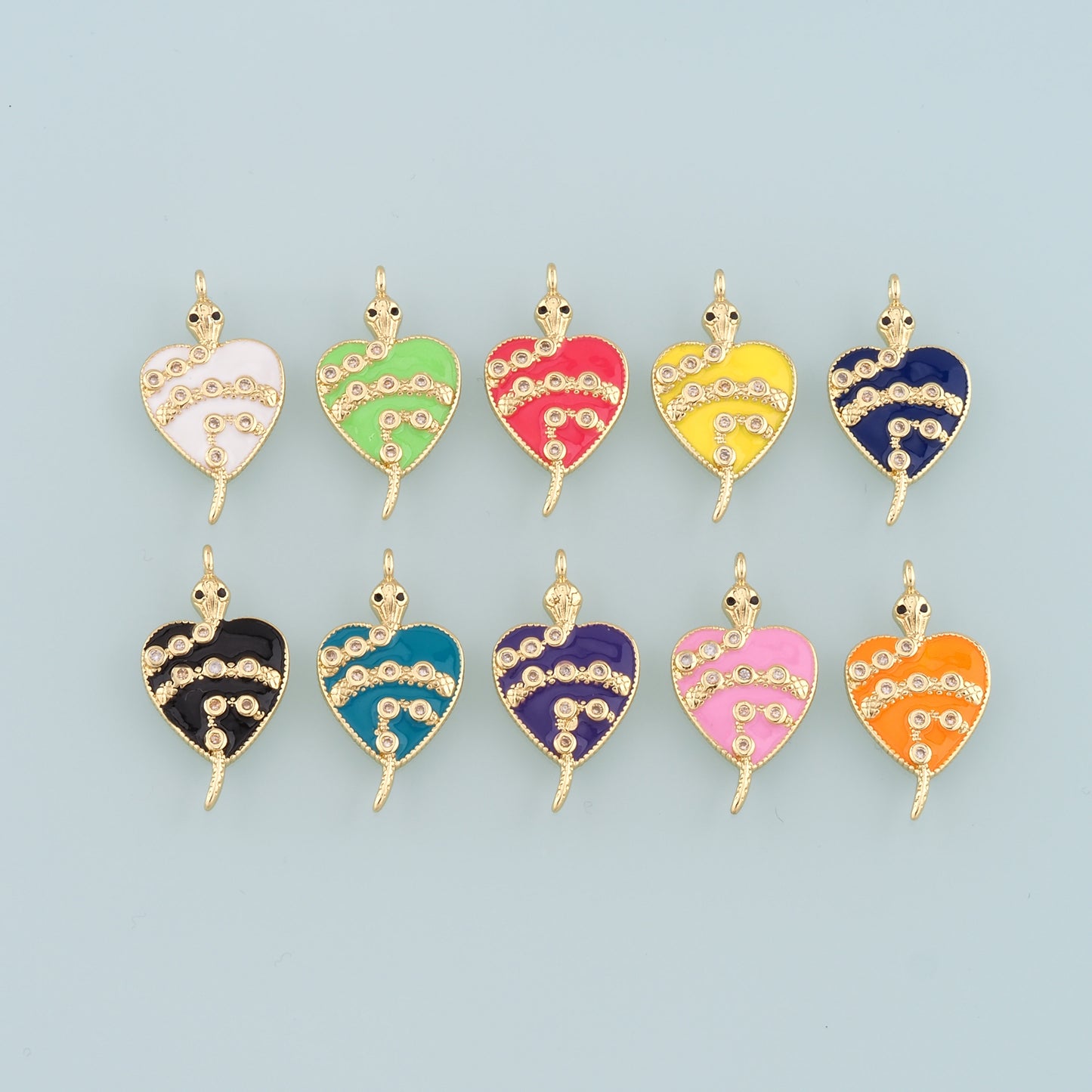 18K Gold Filled Heart Snake Pendant,Enamel Snake Charm Bracelet Necklace for DIY Jewelry Making Supply
