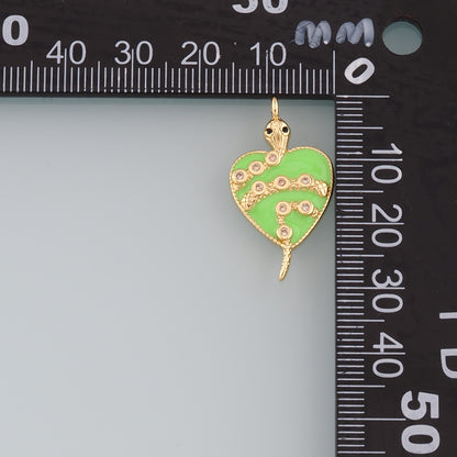 18K Gold Filled Heart Snake Pendant,Enamel Snake Charm Bracelet Necklace for DIY Jewelry Making Supply
