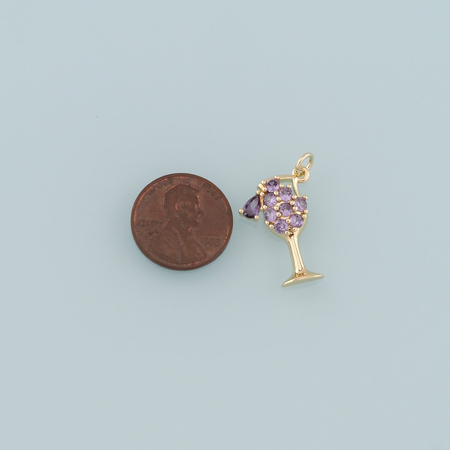 18K Gold Filled Wine Glass Pendant,CZ Micro Pave Wine Glass Charm Bracelet Necklace for DIY Jewelry Making Supply