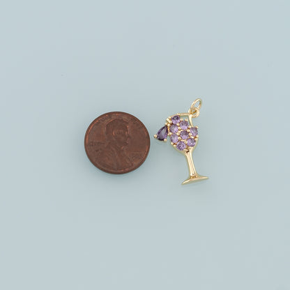18K Gold Filled Wine Glass Pendant,CZ Micro Pave Wine Glass Charm Bracelet Necklace for DIY Jewelry Making Supply