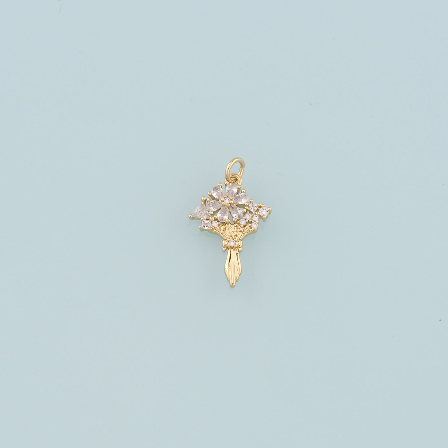 18K Gold Filled Flower Pendant,CZ Micro Pave Bouquet Charm Bracelet Necklace for DIY Jewelry Making Supply