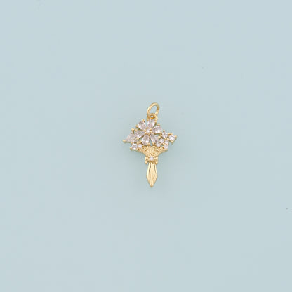 18K Gold Filled Flower Pendant,CZ Micro Pave Bouquet Charm Bracelet Necklace for DIY Jewelry Making Supply