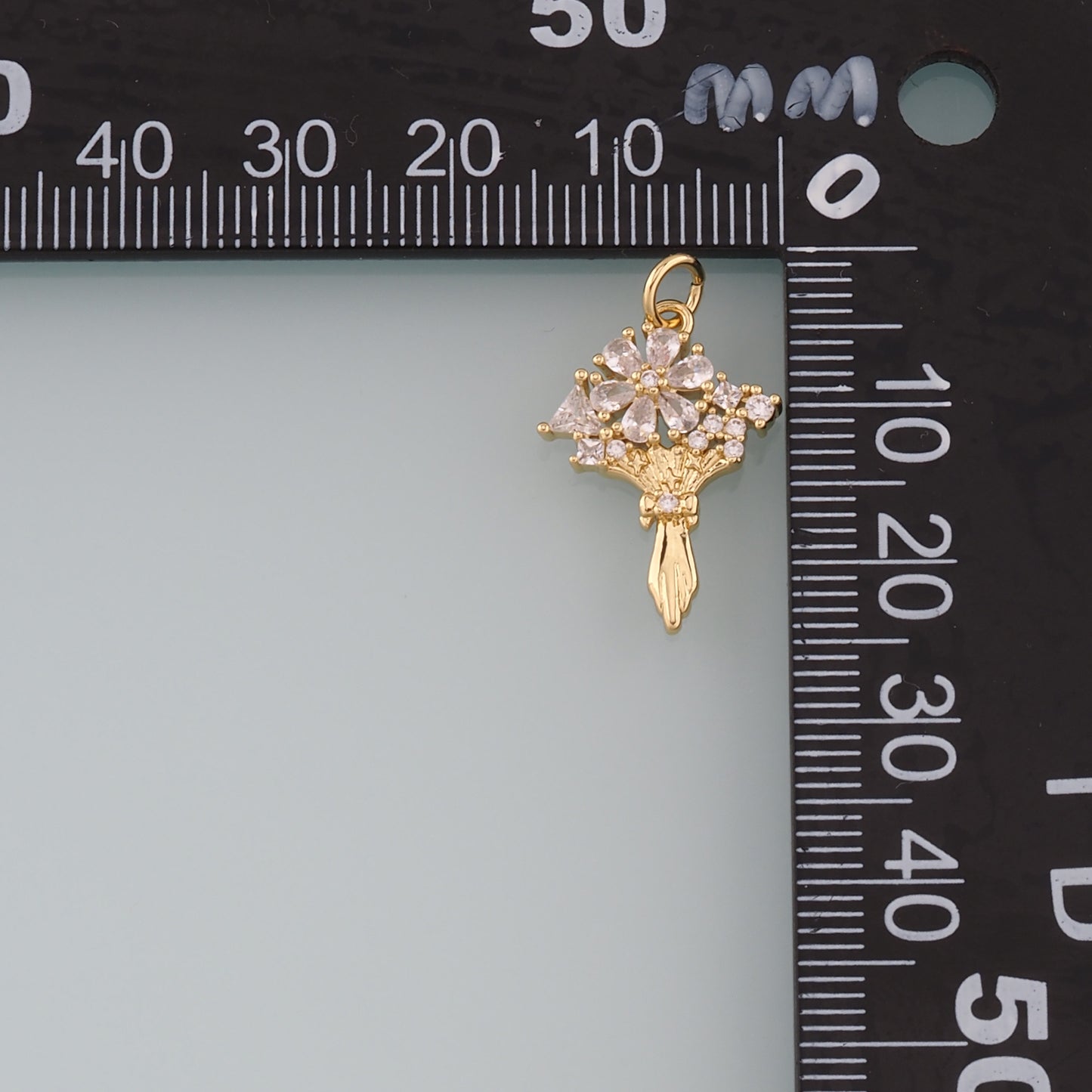 18K Gold Filled Flower Pendant,CZ Micro Pave Bouquet Charm Bracelet Necklace for DIY Jewelry Making Supply