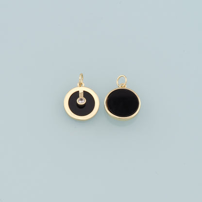 18K Gold Filled Round Pendant,Enamel Round Charm Bracelet Necklace for DIY Jewelry Making Supply