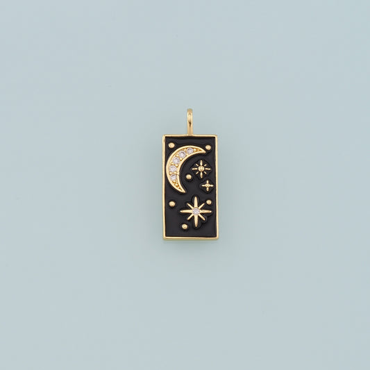 18K Gold Filled Star Moon Pendant,Enamel Celestial Charm Bracelet Necklace for DIY Jewelry Making Supply