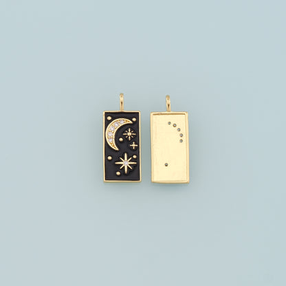 18K Gold Filled Star Moon Pendant,Enamel Celestial Charm Bracelet Necklace for DIY Jewelry Making Supply