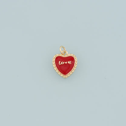 18K Gold Filled Heart Pendant,Enamel Love Charm Bracelet Necklace for DIY Jewelry Making Supply