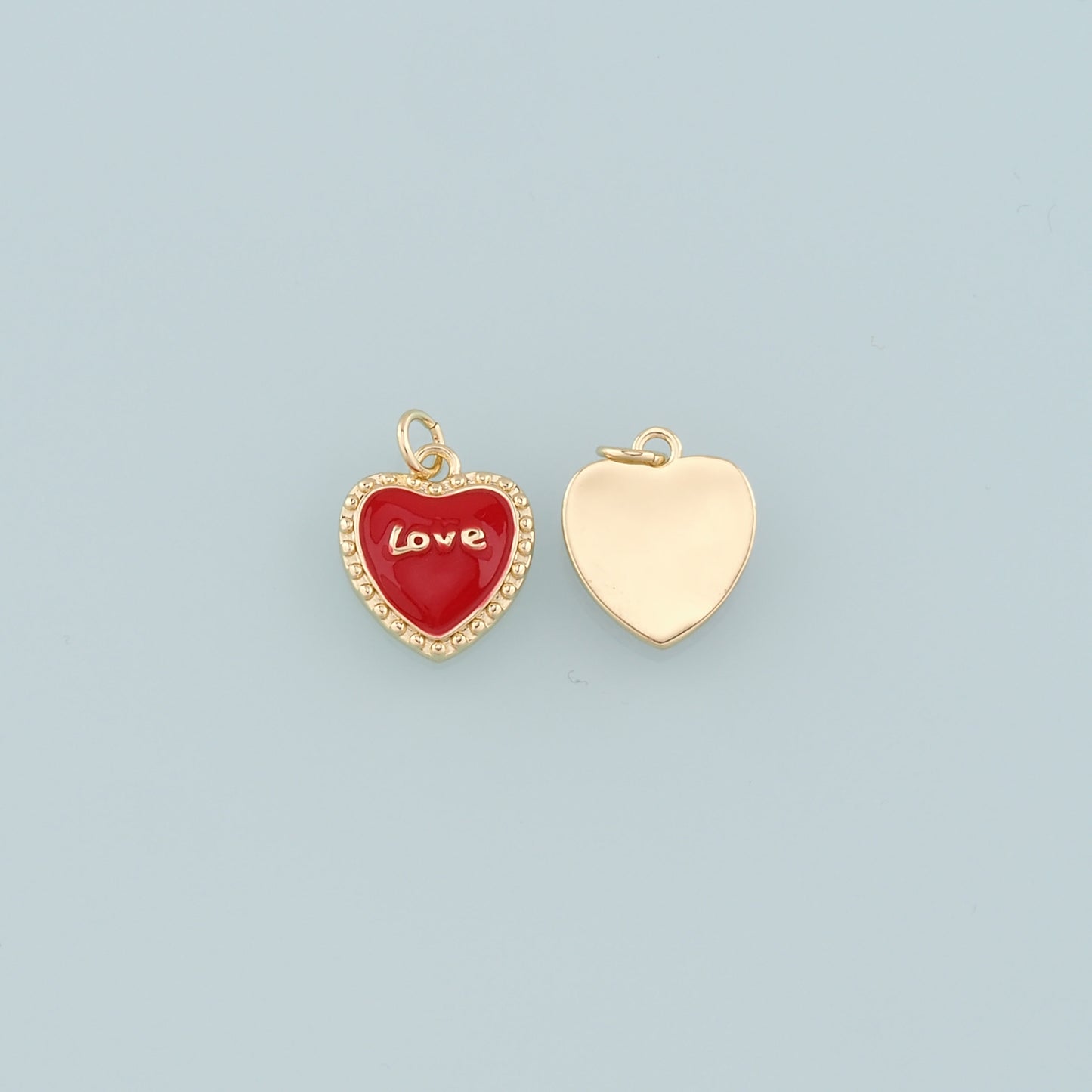 18K Gold Filled Heart Pendant,Enamel Love Charm Bracelet Necklace for DIY Jewelry Making Supply