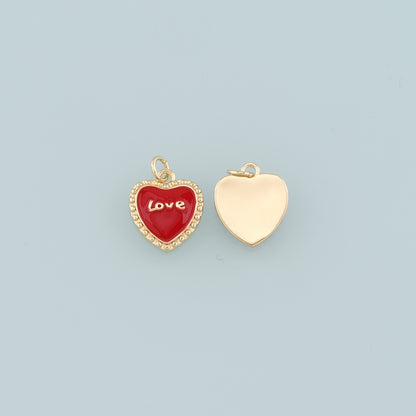 18K Gold Filled Heart Pendant,Enamel Love Charm Bracelet Necklace for DIY Jewelry Making Supply
