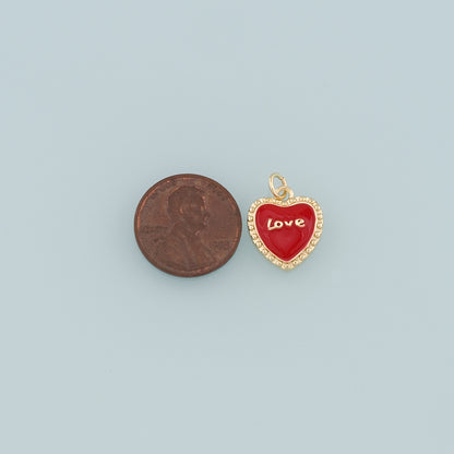 18K Gold Filled Heart Pendant,Enamel Love Charm Bracelet Necklace for DIY Jewelry Making Supply