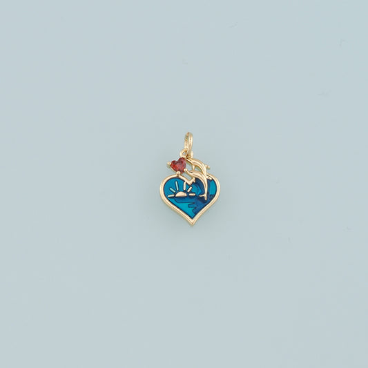 18K Gold Filled Heart Dolphin Pendant,Enamel Ocean Charm Bracelet Necklace for DIY Jewelry Making Supply