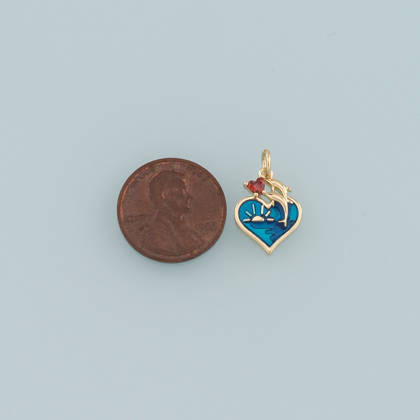 18K Gold Filled Heart Dolphin Pendant,Enamel Ocean Charm Bracelet Necklace for DIY Jewelry Making Supply