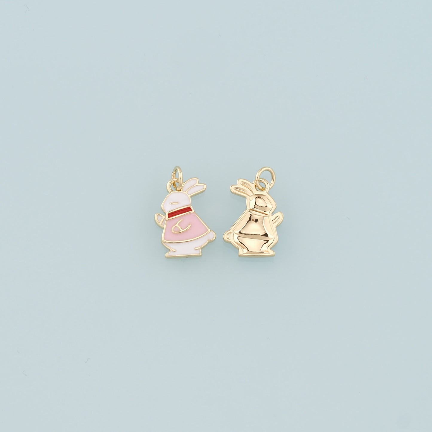 18K Gold Filled Rabbit Pendant,Enamel Animal Charm Bracelet Necklace for DIY Jewelry Making Supply