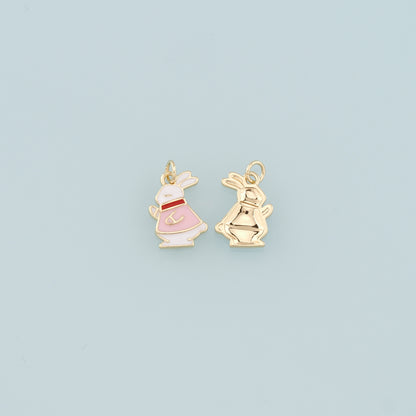 18K Gold Filled Rabbit Pendant,Enamel Animal Charm Bracelet Necklace for DIY Jewelry Making Supply