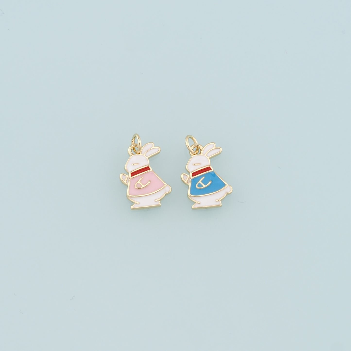 18K Gold Filled Rabbit Pendant,Enamel Animal Charm Bracelet Necklace for DIY Jewelry Making Supply