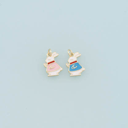 18K Gold Filled Rabbit Pendant,Enamel Animal Charm Bracelet Necklace for DIY Jewelry Making Supply