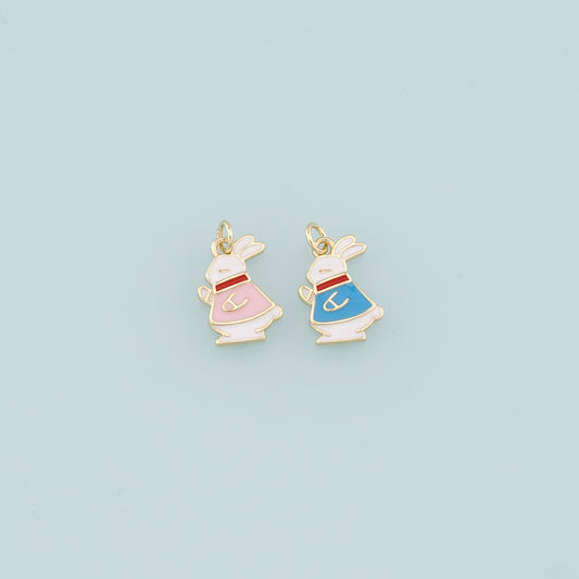 18K Gold Filled Rabbit Pendant,Enamel Animal Charm Bracelet Necklace for DIY Jewelry Making Supply
